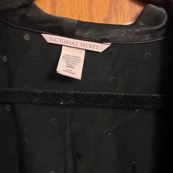Victoria’s Secret Black Satin Polka Dot Robe w/ Tassel Tie - Picture 2 of 3